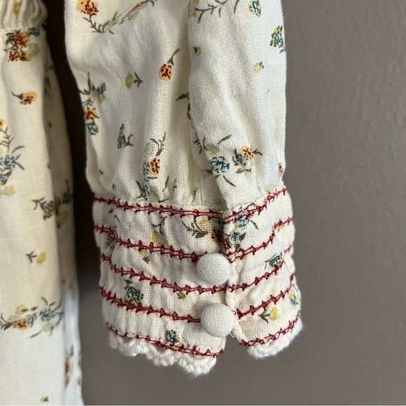 .Object Breeze Short Dress Linen Blend Lace Cottage Core Prairie Floral Sz 38/S - Picture 8 of 16